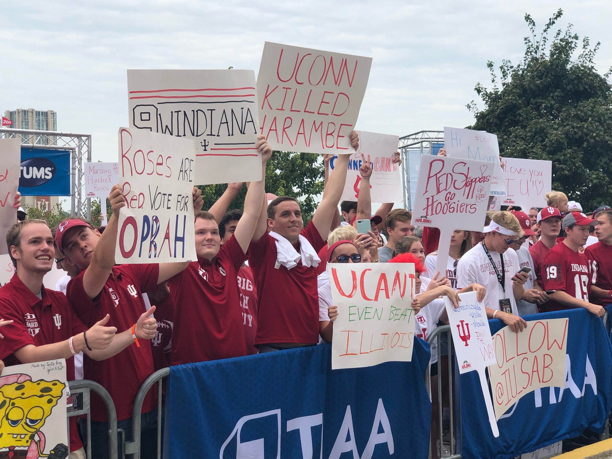  Hundreds of Indiana fans gather for a pep session for BTN Tailgate’s visit to Bloomington ahead of the Week 4’s Connecticut matchup.&nbsp; 