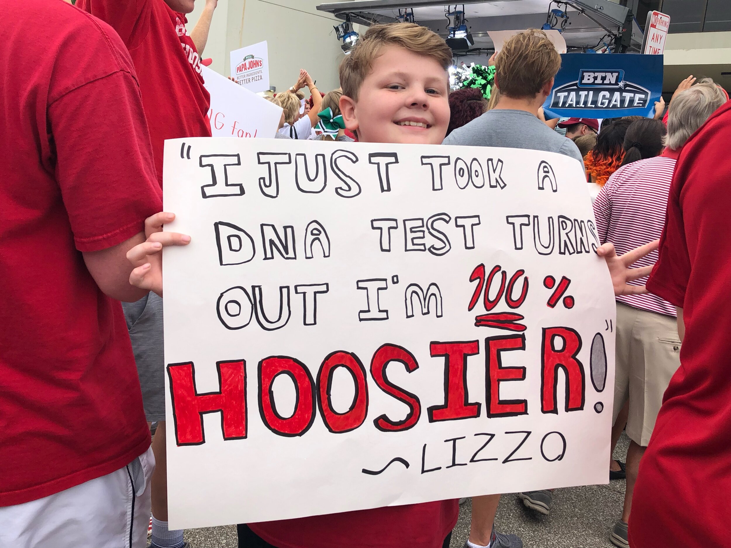  Amongst the dozens of signs Indiana fans brought for BTN Tailgate’s first visit to Bloomington in three years for their game against UConn. 