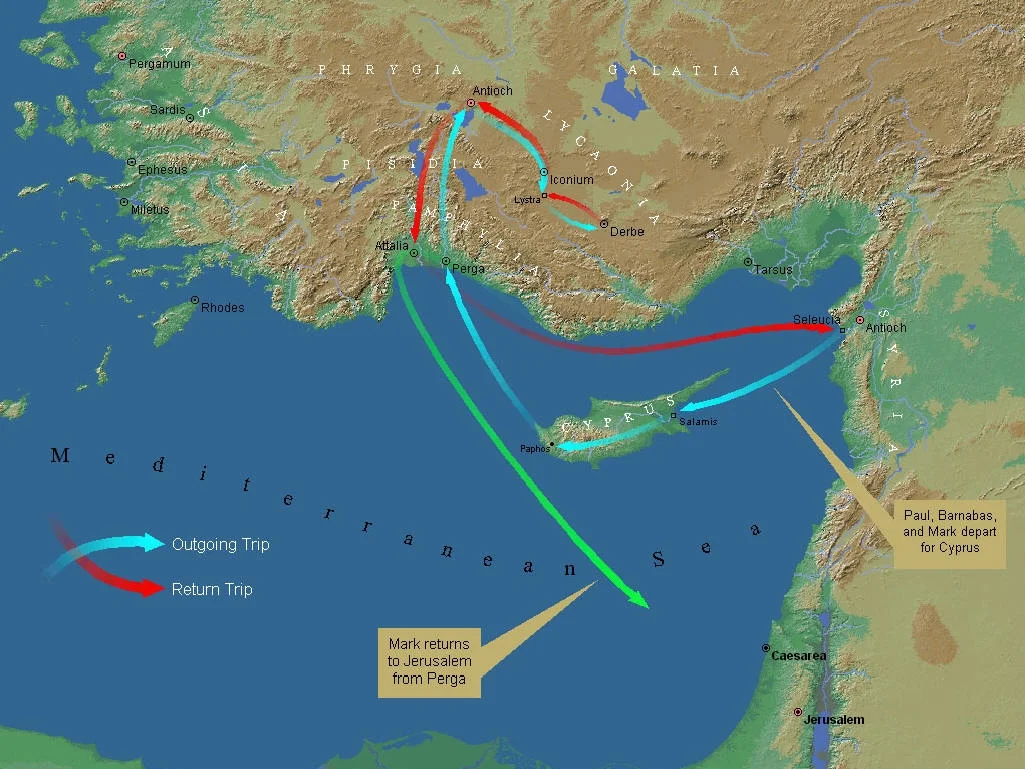 Paul & Barnabas' 1st Missionary Journey starting in Antioch