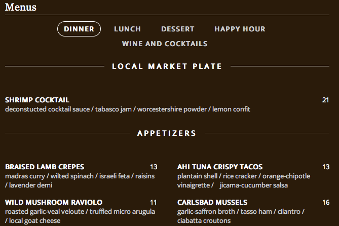 Locu Website Menu