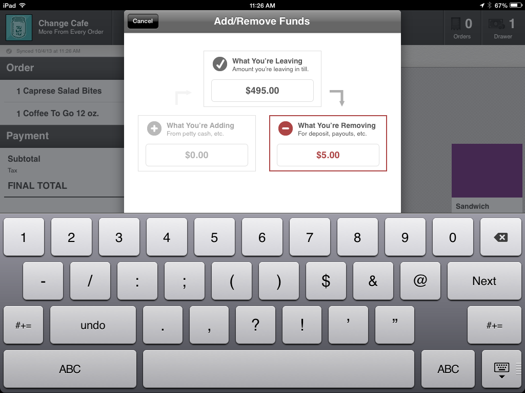 Change iPad pointofsale cash register app