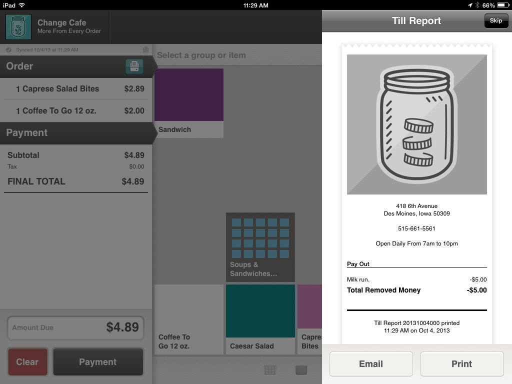 Change iPad cash register app