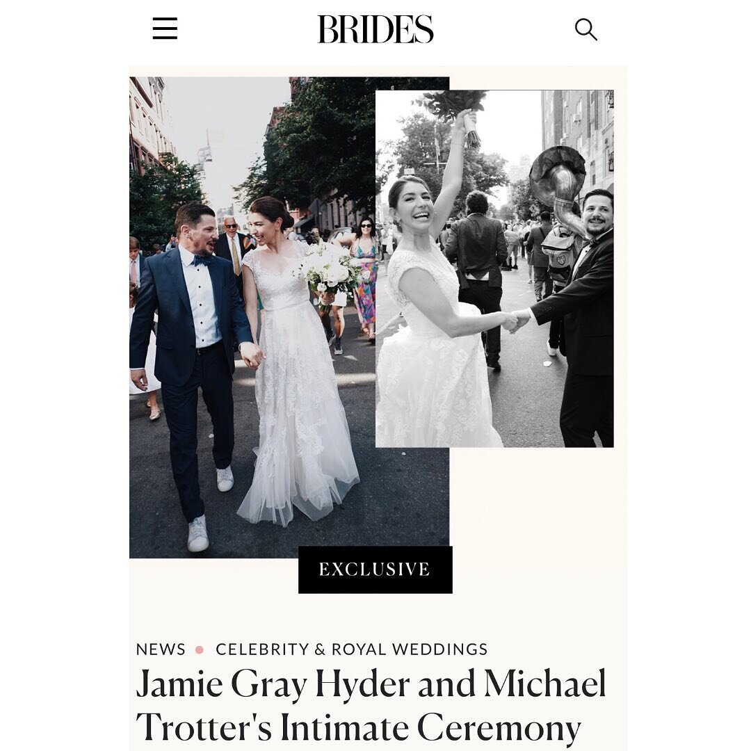 The memorable, personal, gorgeous west village wedding of  @jghyder @michaelwtrotter featured in @brides 🤍 custom embroidered gown and jumpsuit bts coming soon! #samanthasleeperbride 📷 @lesloups @theweddingartistsco 💐 @rosecrans