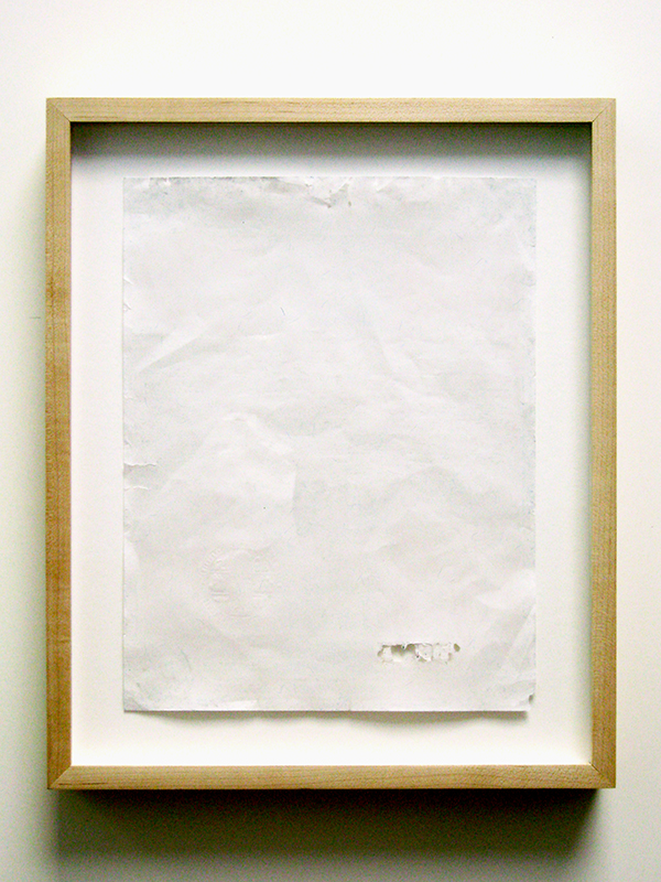 Erased Birth Certificate, 2006, Government issued birth certificate, eraser residue, 11 x 8 ½ inches
