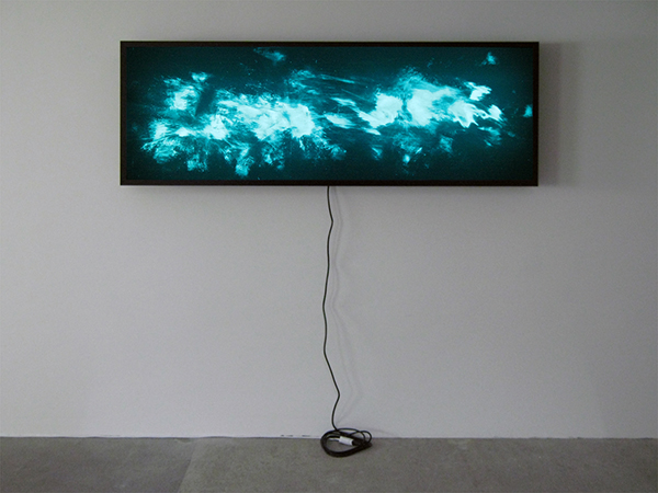 Aaron Sandnes Erased & Blown Up 17.5 Times, 2007, Archival ink on mylar, acrylic, lightbox, 25.75 x 73.75 x 8 inches