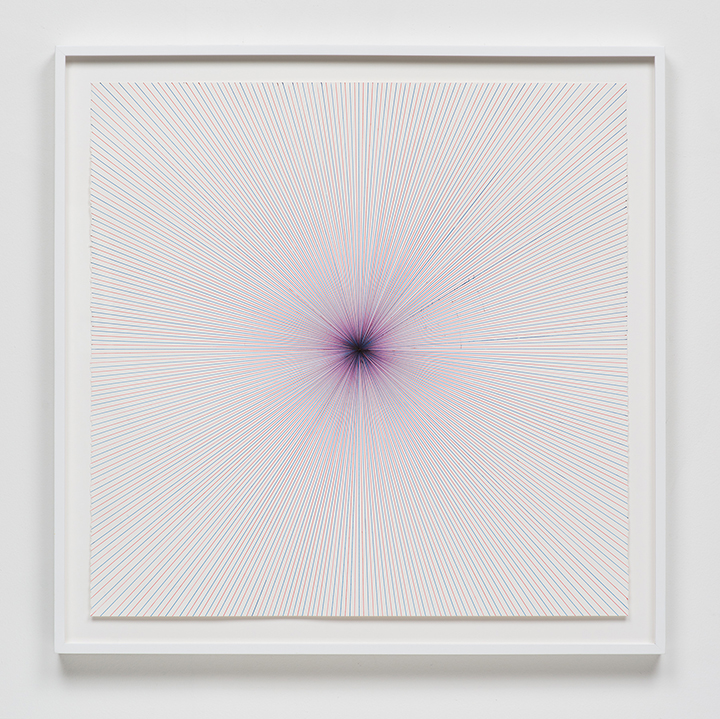 Locked and Loaded (Bullseye) (Blue then Red; Blue then ...), 2013, Ink on paper, 26 1/4 x 26 1/4 inches