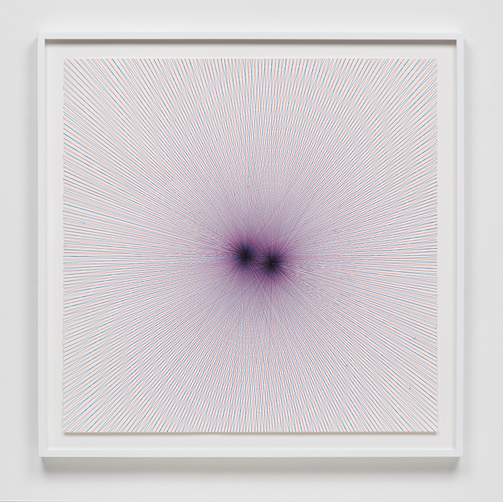 Locked and Loaded (Double Tap or Controlled Pair) (Blue then Red; Blue then ...), 2013, Ink on paper, 26 1/4 x 26 1/4 inches
