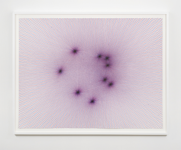 Locked and Loaded (Shotgun 00) (Blue then Red; Blue then ...), 2015, Ink on paper, 50 x 38 1/4 inches