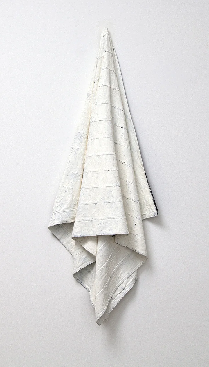 Buffed Redacted Rag , 2015, Found flag, oil paint, 46 x 19 x 8 inches