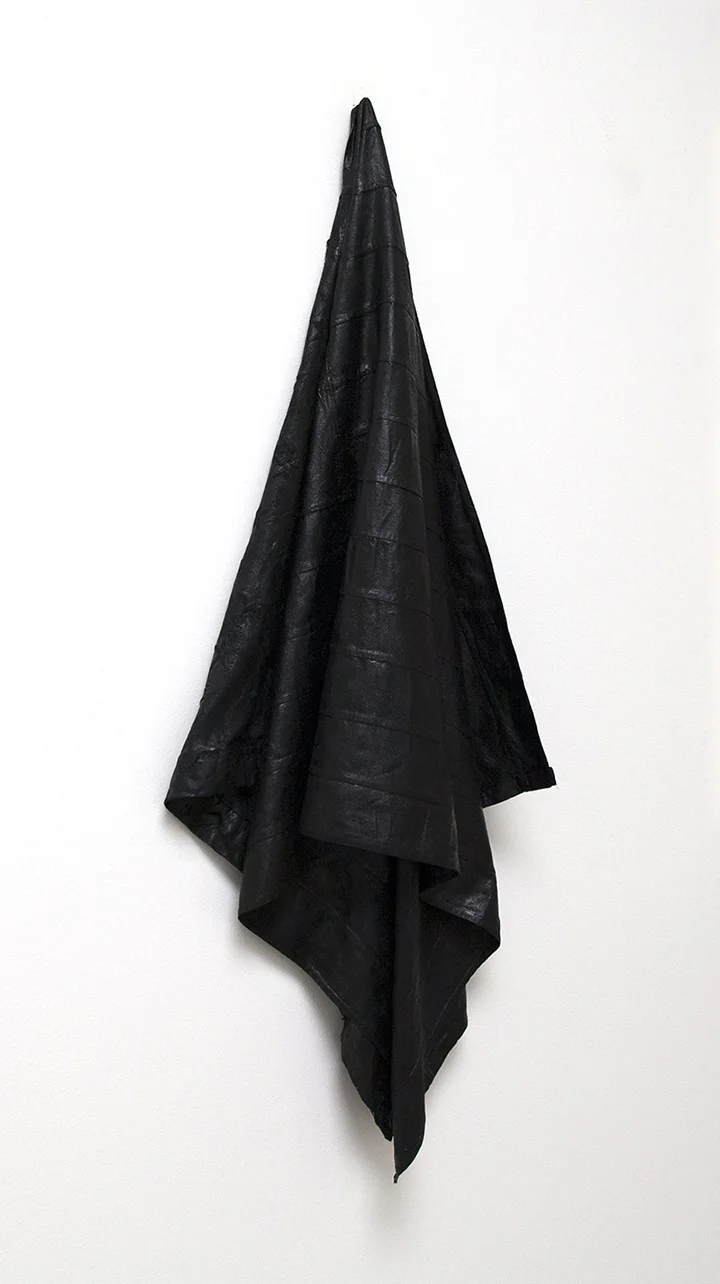 Redacted Rag , 2015, Found flag, oil paint, 46 x 19 x 8 inches