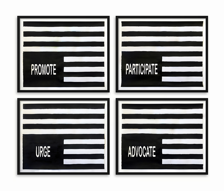 By Any Means Necessary (Flag), 2018, Acrylic and graphite on paper, 18 x 22.25 inches ea. (installation detail)
