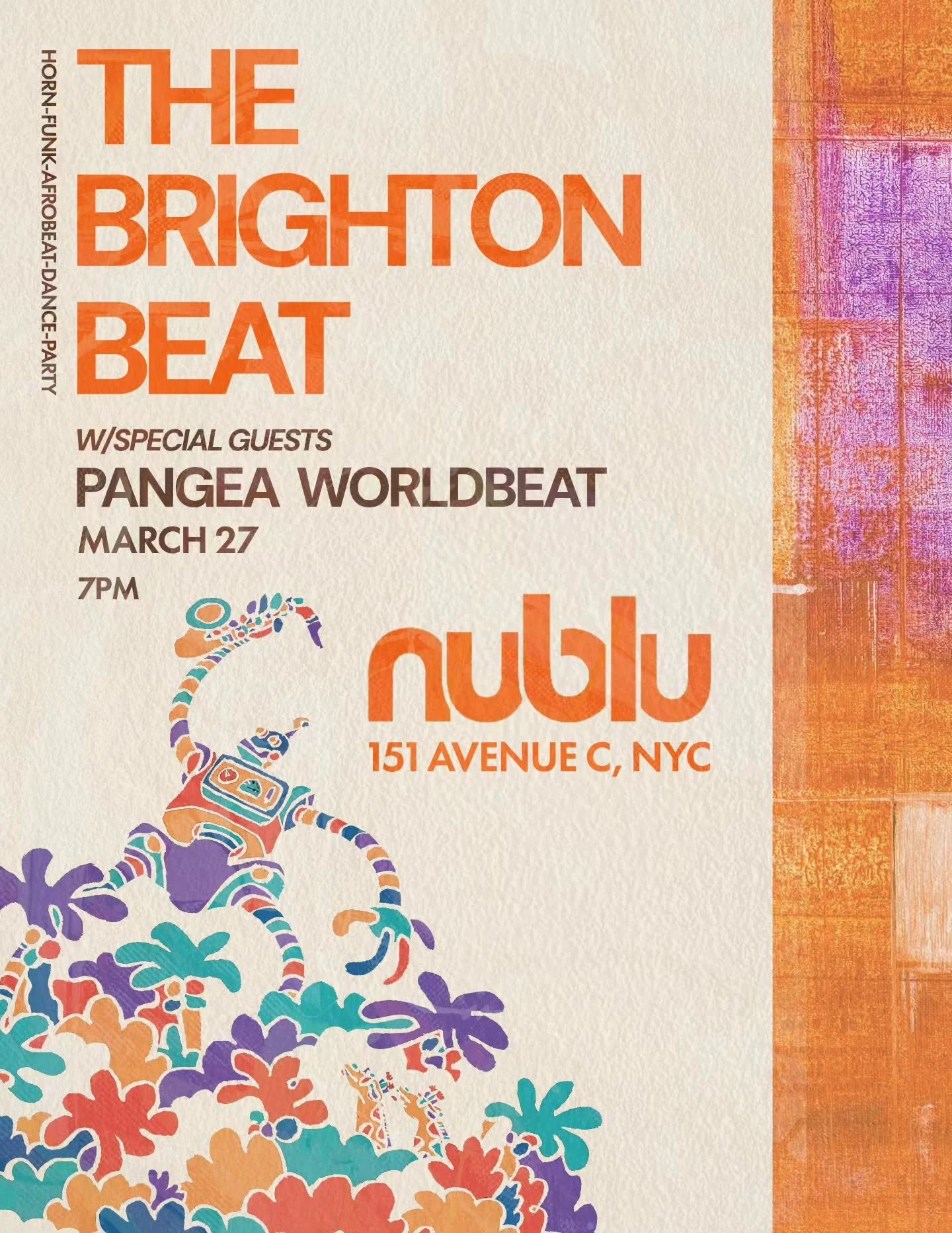 BACK IN NYC 3/27! 
We're ecstatic to be back home for a very special night of Horn-Funk, Afrobeat and Global Groove.
 
We'll be partying at @nublunyc and joining us opening the night is the incredible @pangeaworldbeat !

Mark your calendars, we can't