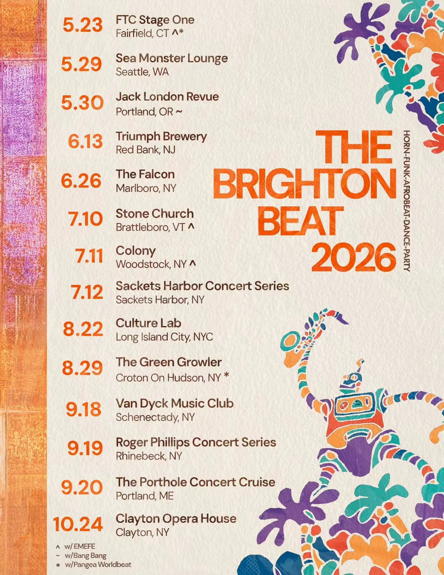 Announcing our 2026 Tour Schedule!

We've got a TON of dates planned. There are perennial favorites, but also some VERY new adventures such as... 

-our first trip out west to Seattle and Portland OR

-a bunch of shared bills with the incredible @eme