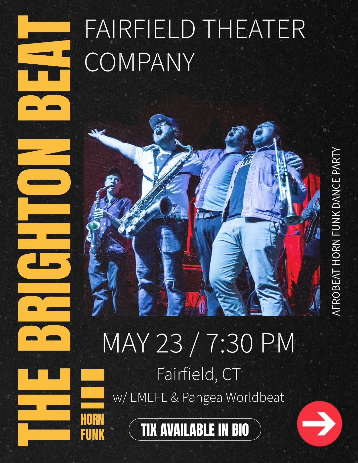 Kicking off our Summer with an epic brass/world/funk blowout in CT!
5/23 at @ftcpresents with the incredible
@emefemusic and @pangeaworldbeat !!!

HUGE horn funk explosion of a night! 
Lets make it epic CT!

#afrobeat #funk #funkmusic #hornsection #h