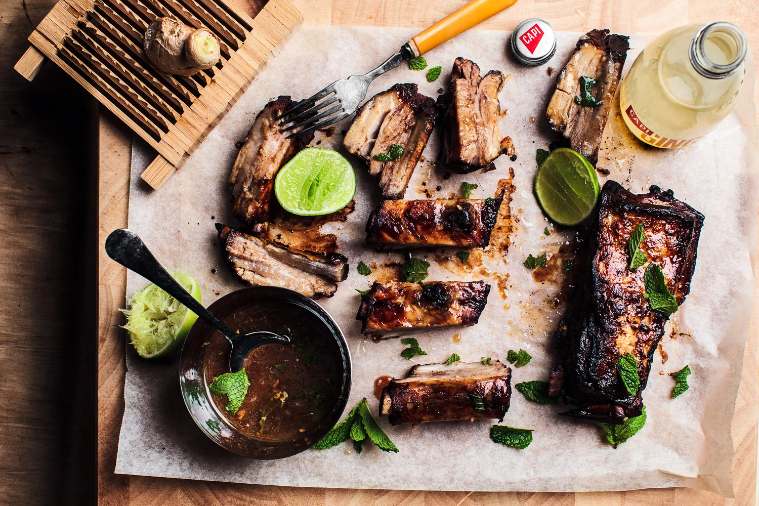 Twice-Cooked Ginger Pork Spare Ribs. CAPI Ginger Beer. Recipe and styling by Cle-ann , photo by Hugh Adams .