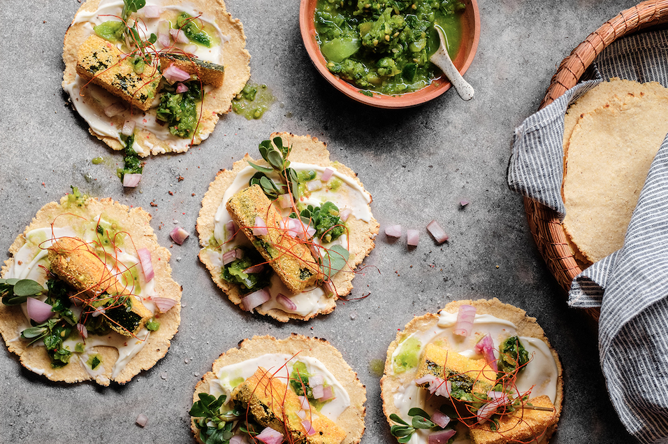 CRISPY ZUCCHINI TACOS WITH RAW GREEN SALSA