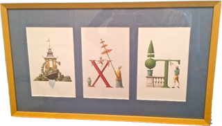 Notecards, bought in Paris and framed in NY. The letters represent my husband, daughter and myself. (Sorry to say that Violet, our cat, was left out). This is a wonderful way to create some personalized artwork! If you would like to commission a piece of artwork like this, please get in touch!