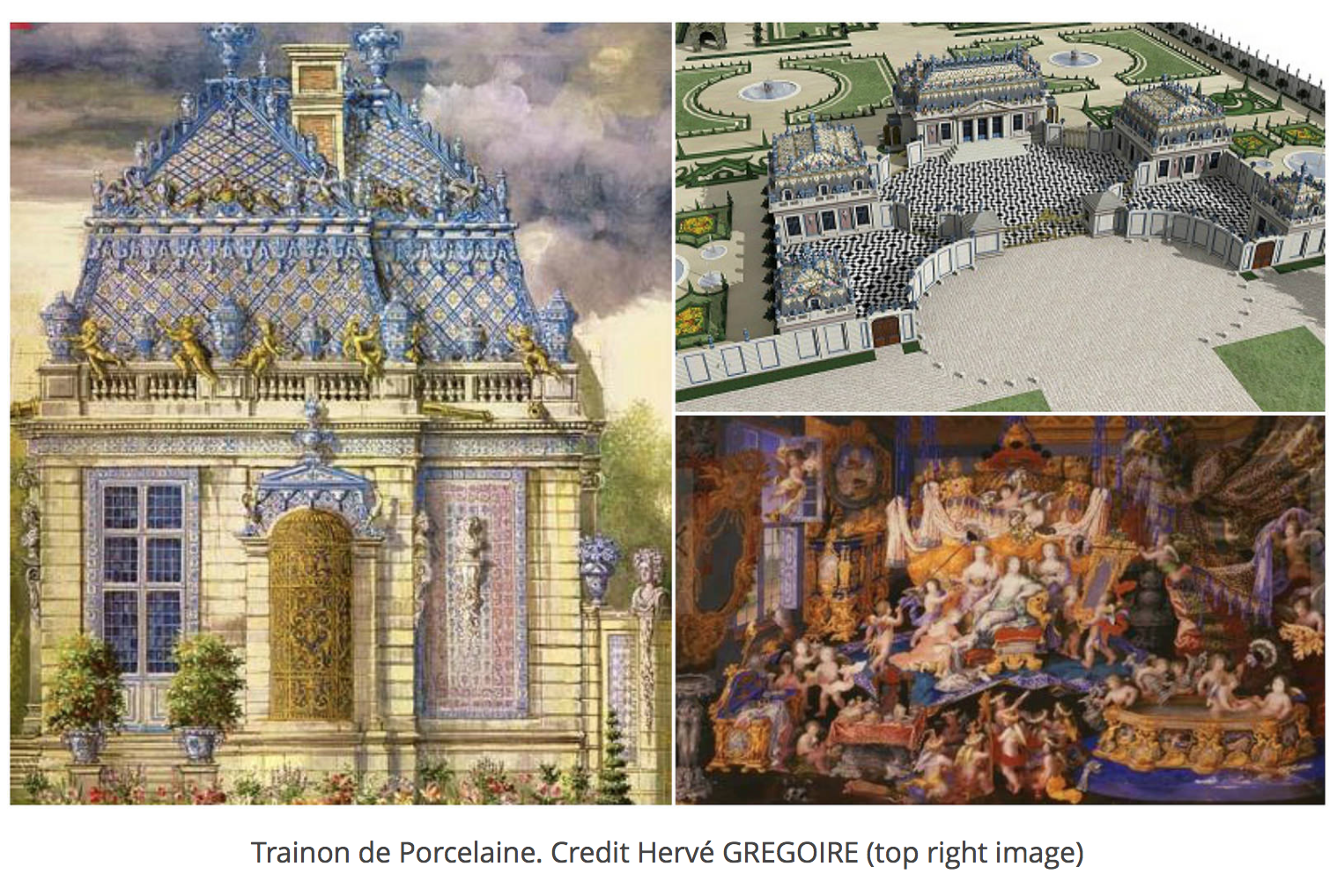 Built in 1670 at Versailles as a pleasure house for King Louis XIV's mistress, the Trianon de Porcelain was considered to be the first major example of chinoiserie. It was replaced by the Grand Trianon 17 years later.