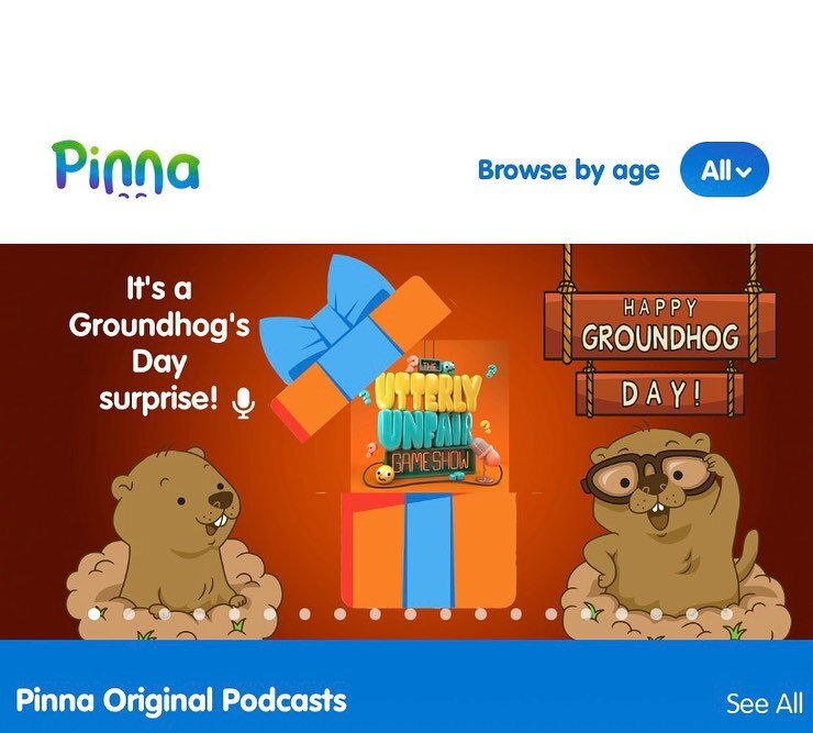 We ❤️ Groundhog&rsquo;s Day! Celebrate with a very special holiday episode of The Utterly Unfair Gameshow available today only in the Pinna Surprise Box. 🎁

#groundhogday #kidspodcasts #podcastsforkids #pinnaaudio