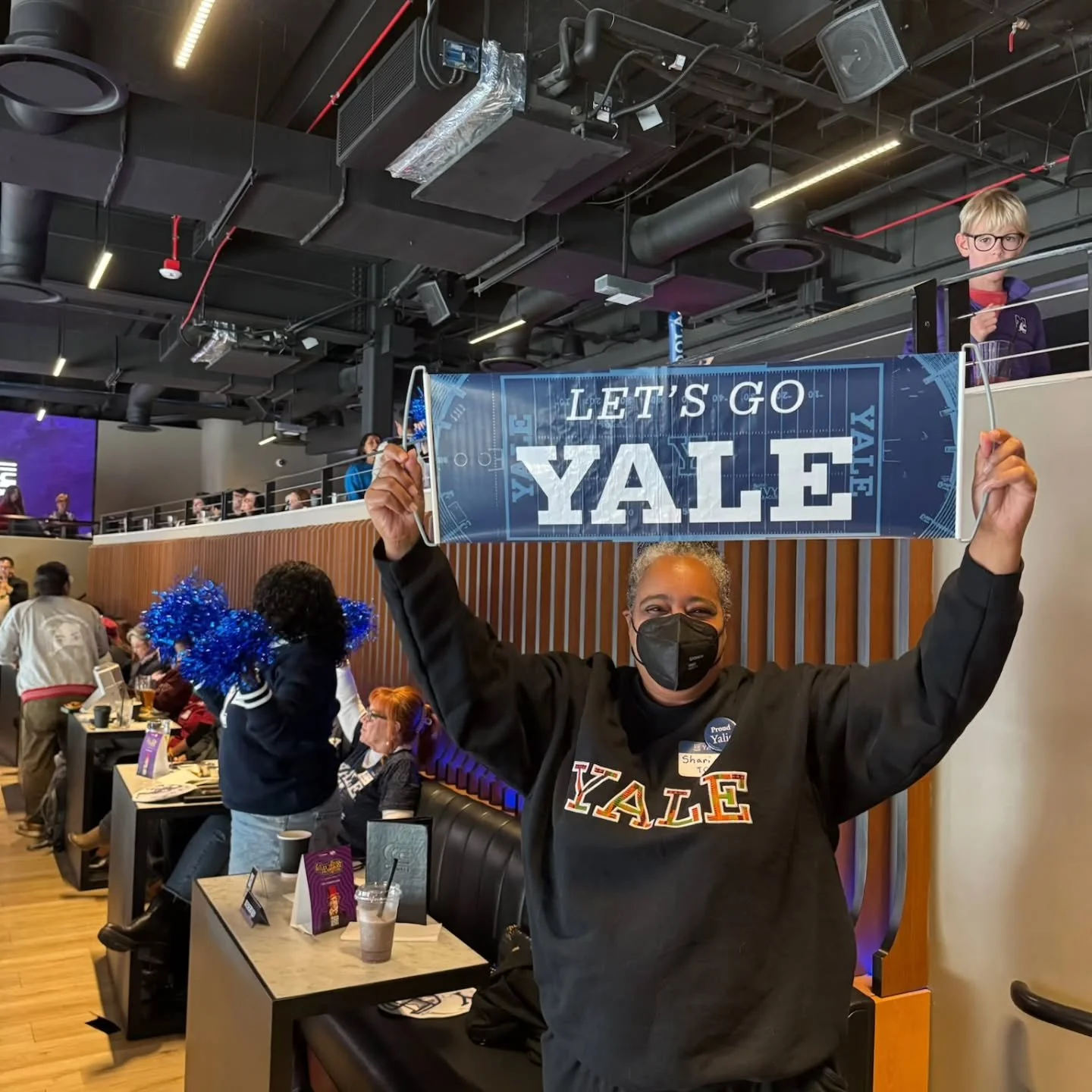 Boola Boola! I went to the Los Angeles viewing party for the annual Yale vs Harvard game at Cosm, the event space connected to SoFi Stadium, today. I know nothing about football, but it was so fun. I also got to debut my new sweatshirt from the Afro-
