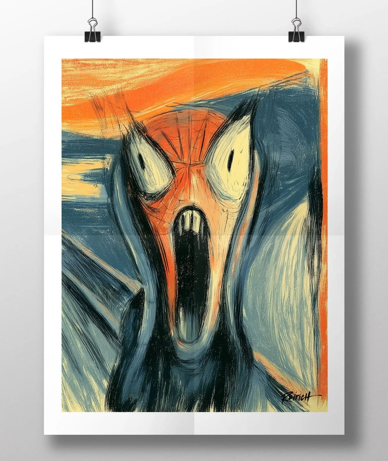 Spider-Man meets Edvard Munch by Reitich.

A collision of pop culture and art history, inspired by the iconic anxiety of Edvard Munch and the unmistakable world of Spider-Man.
This piece is being released at a special collector price for 72 hours onl