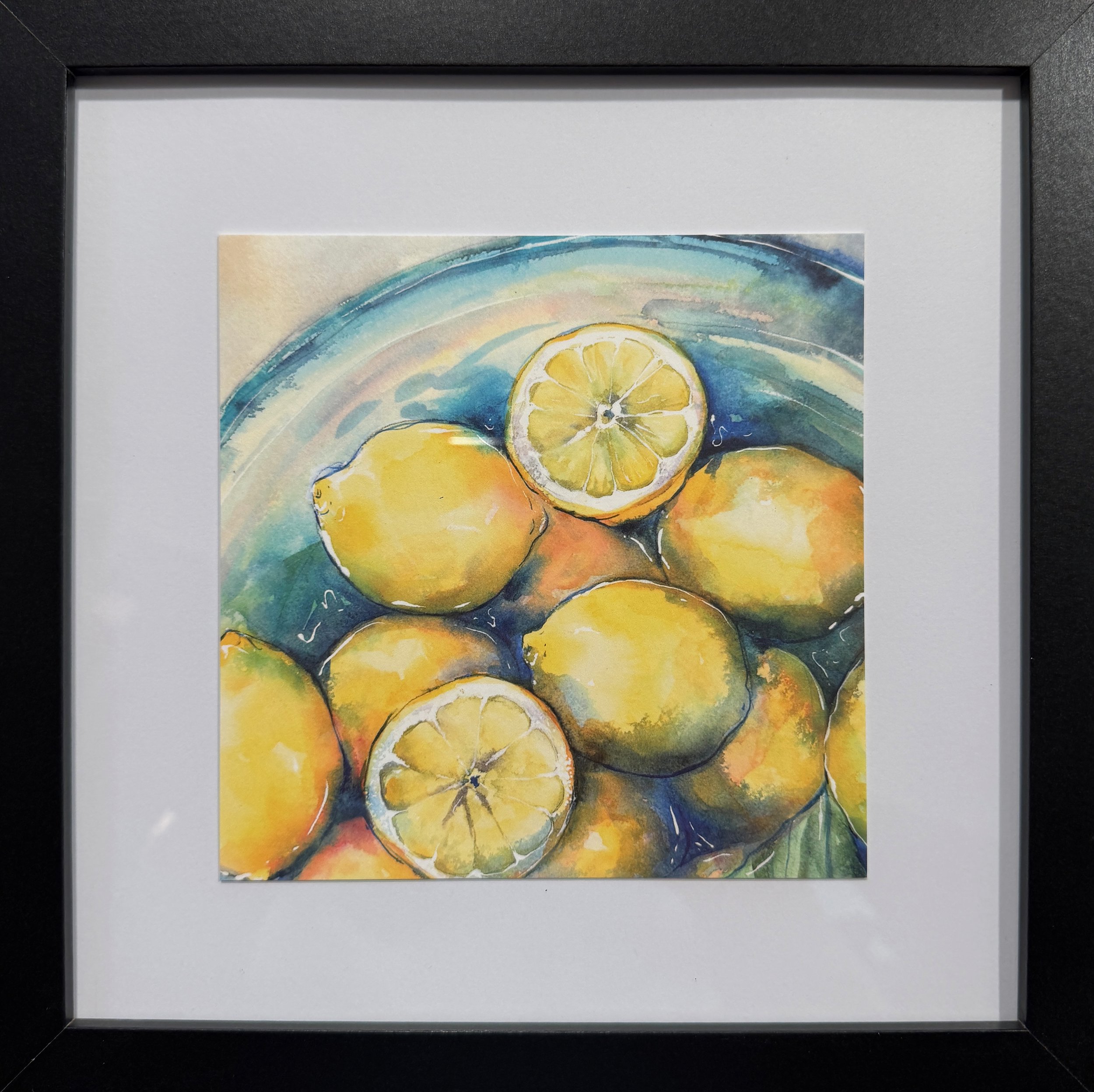 Bowl of Lemons in Black Frame
