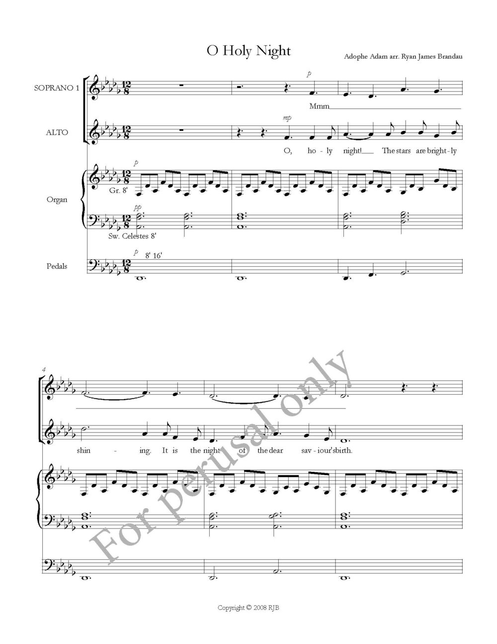 SCORE - O Holy Night for SATB, Oboe (or Flute), and Harp (or Piano) — R.J.B.