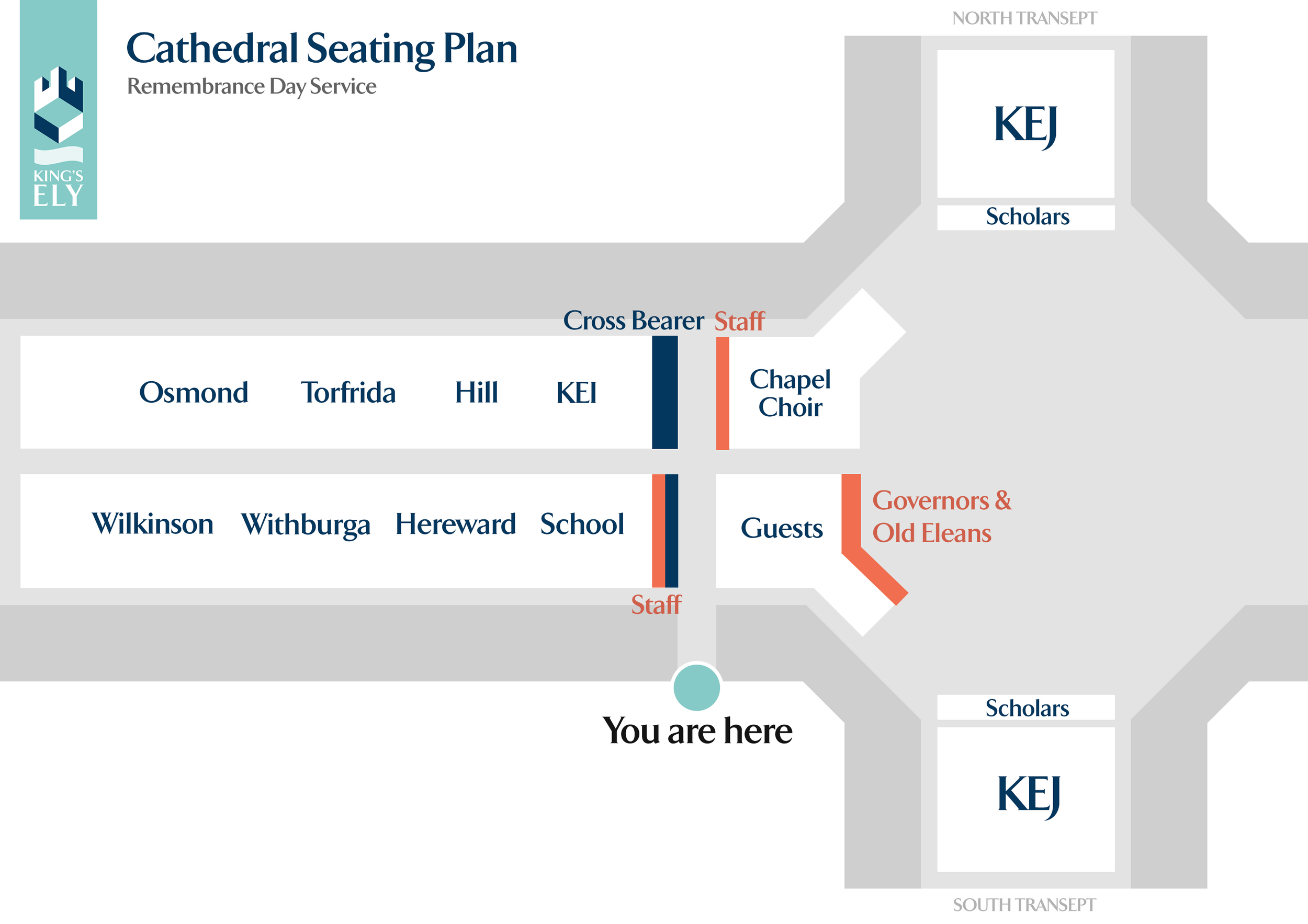 A seating plan for a school service in Ely Cathedral. Click or Tap to Enlarge.