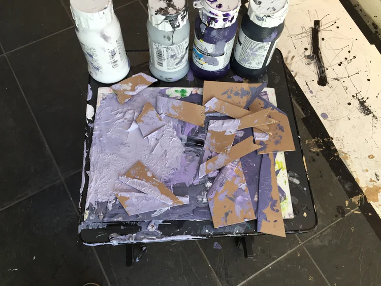 Mixing dozens of shades of purple. Click or Tap to enlarge.