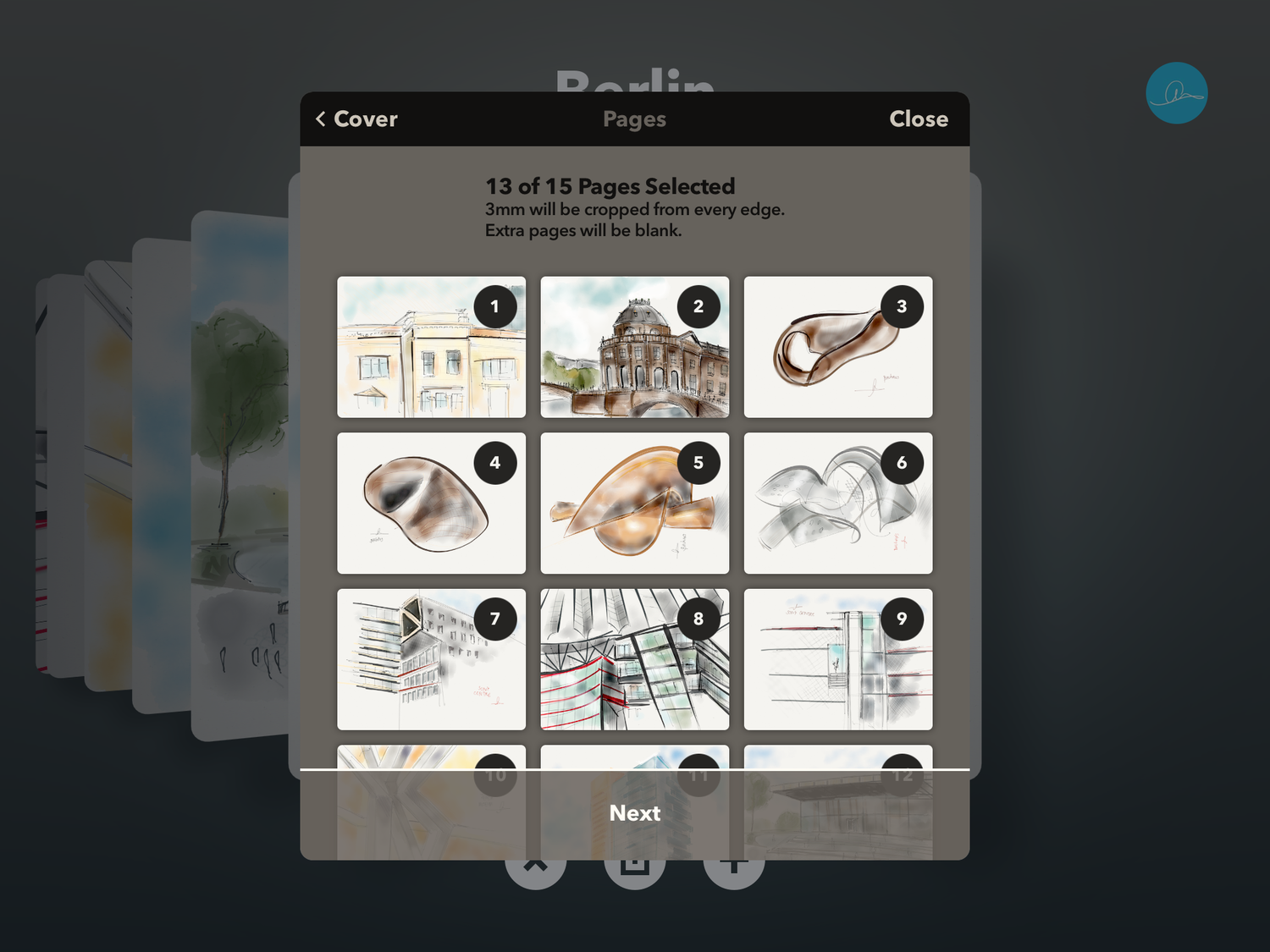 Selecting which pages I wanted to include in the book. Click or Tap to enlarge.