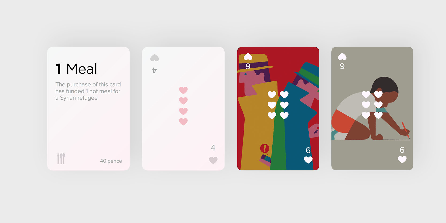 Early designs for the playing cards showing artwork by illustrator Adrian Johnson .