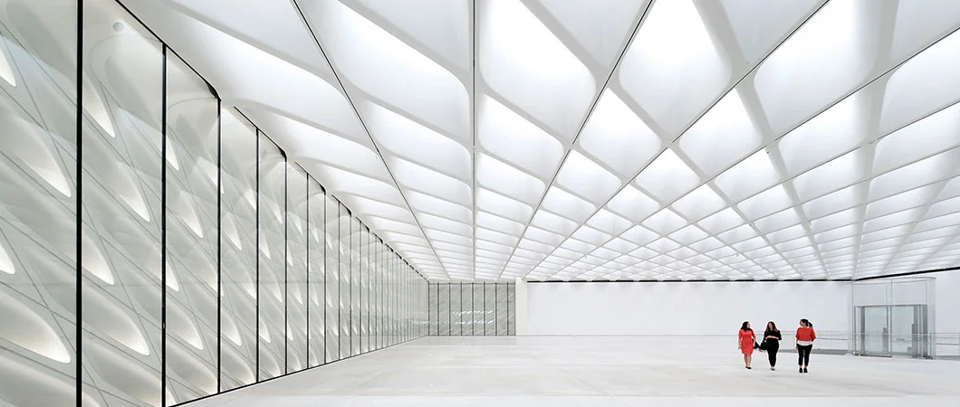Award winning lighting design by ARUP. The Broad Museum in Los Angeles. Photo by Hufton + Crow