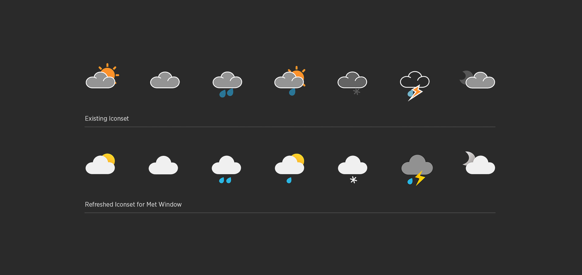 Original Icons above and my refreshed Icons below