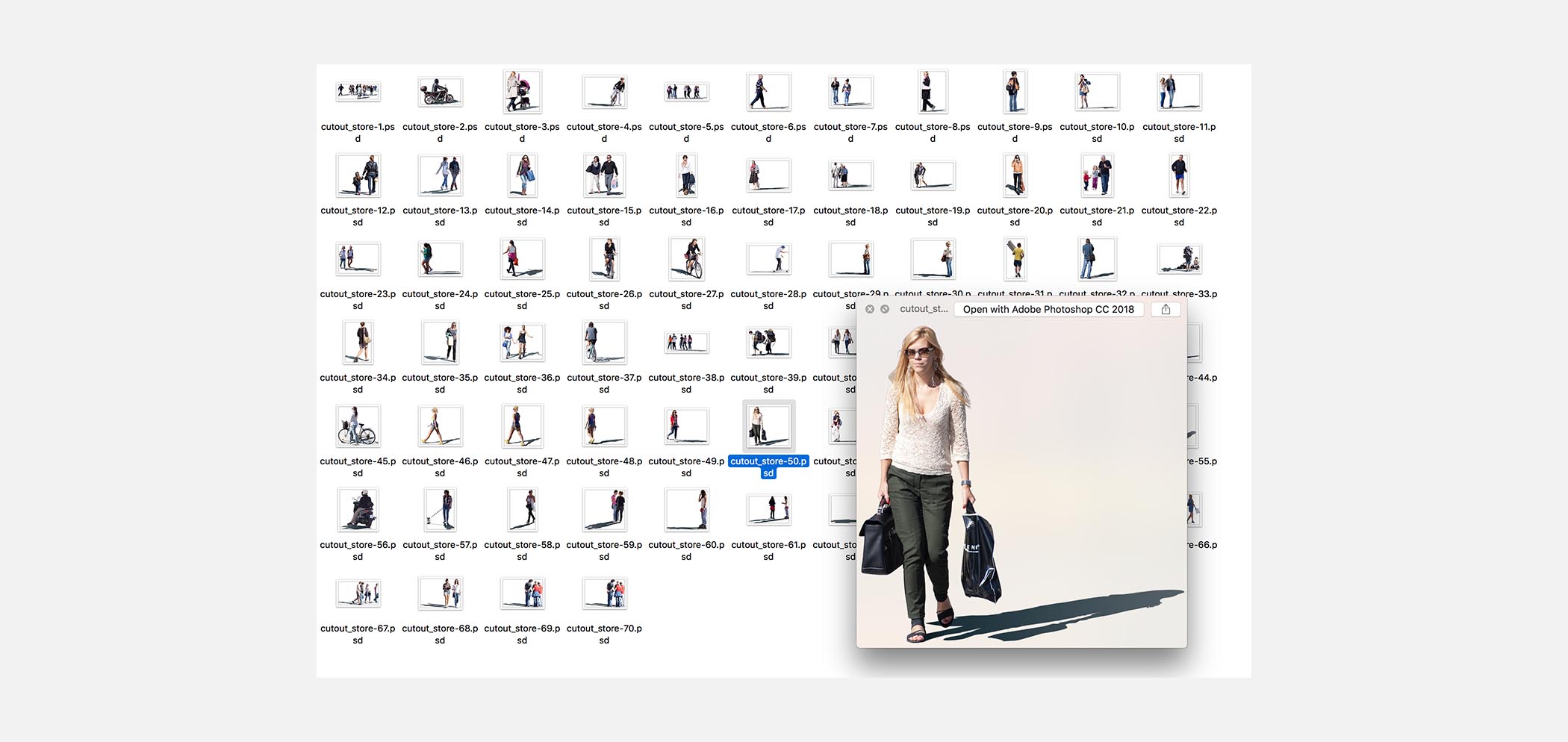 A library of cut out people for spatial rendering