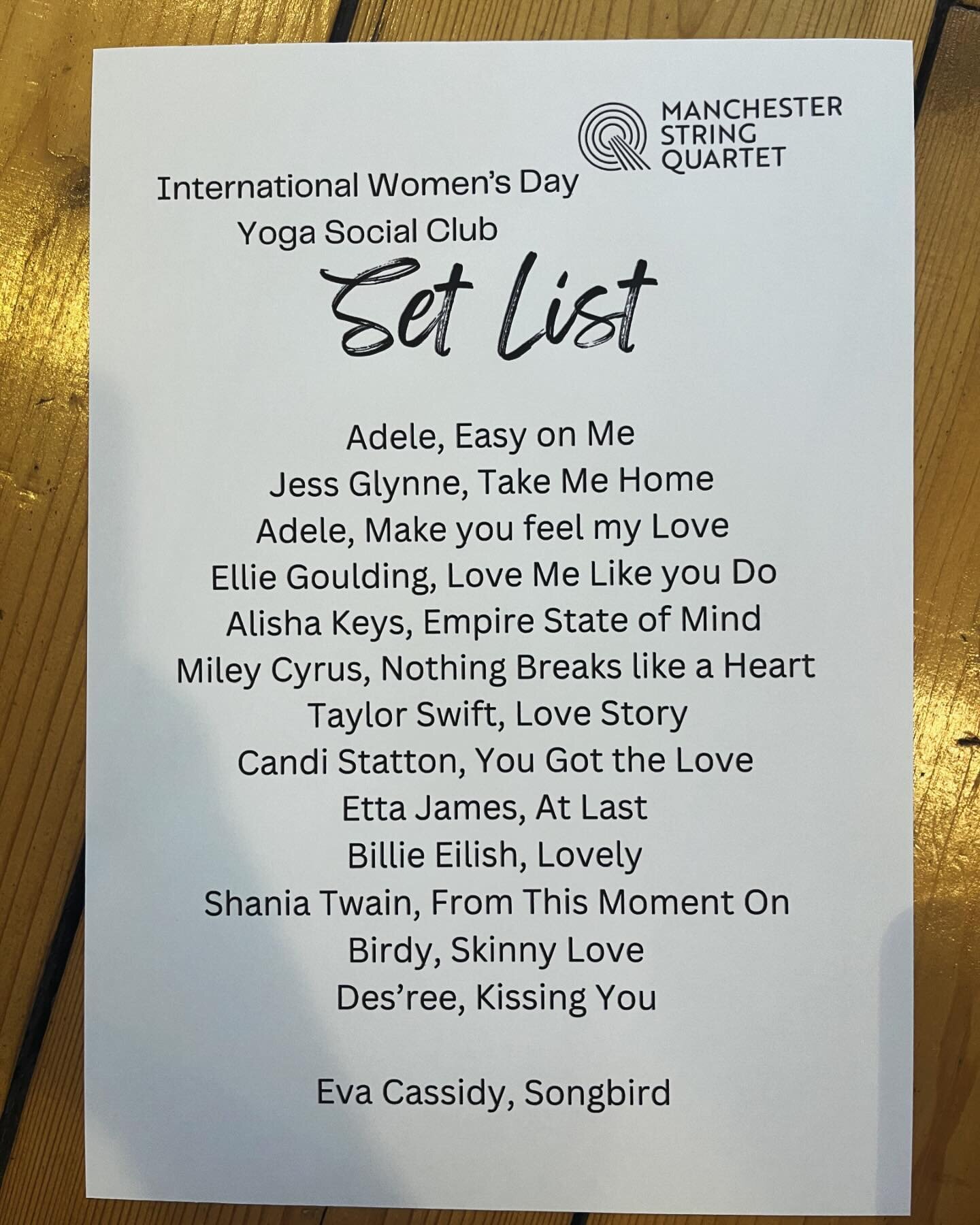 We&rsquo;ve been asked what we played yesterday at our @_yogasocialclub International Women&rsquo;s day event, so here&rsquo;s the Setlist! #setlist #iwd #iwd2024 @hallestpeters #femaleartists