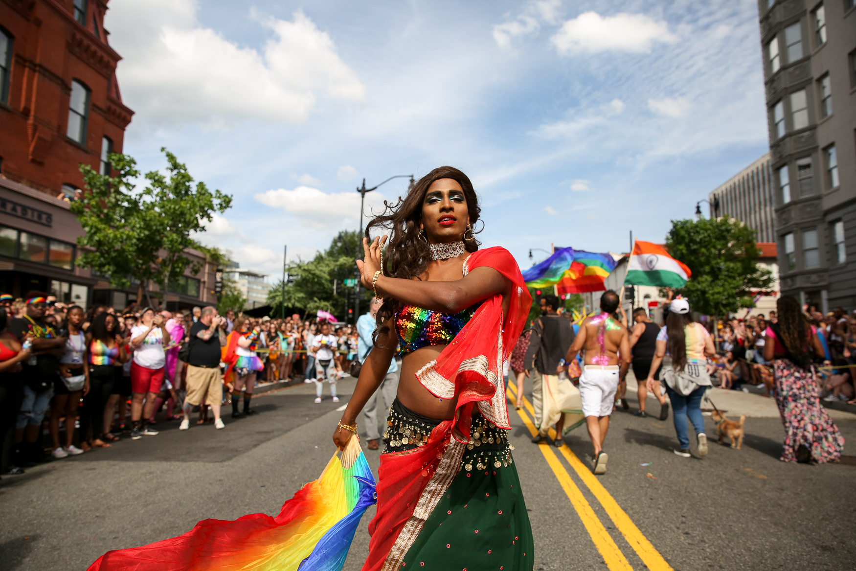 Sandy Sripathi marches in the 2019 Pride parade in Washington, D.C.