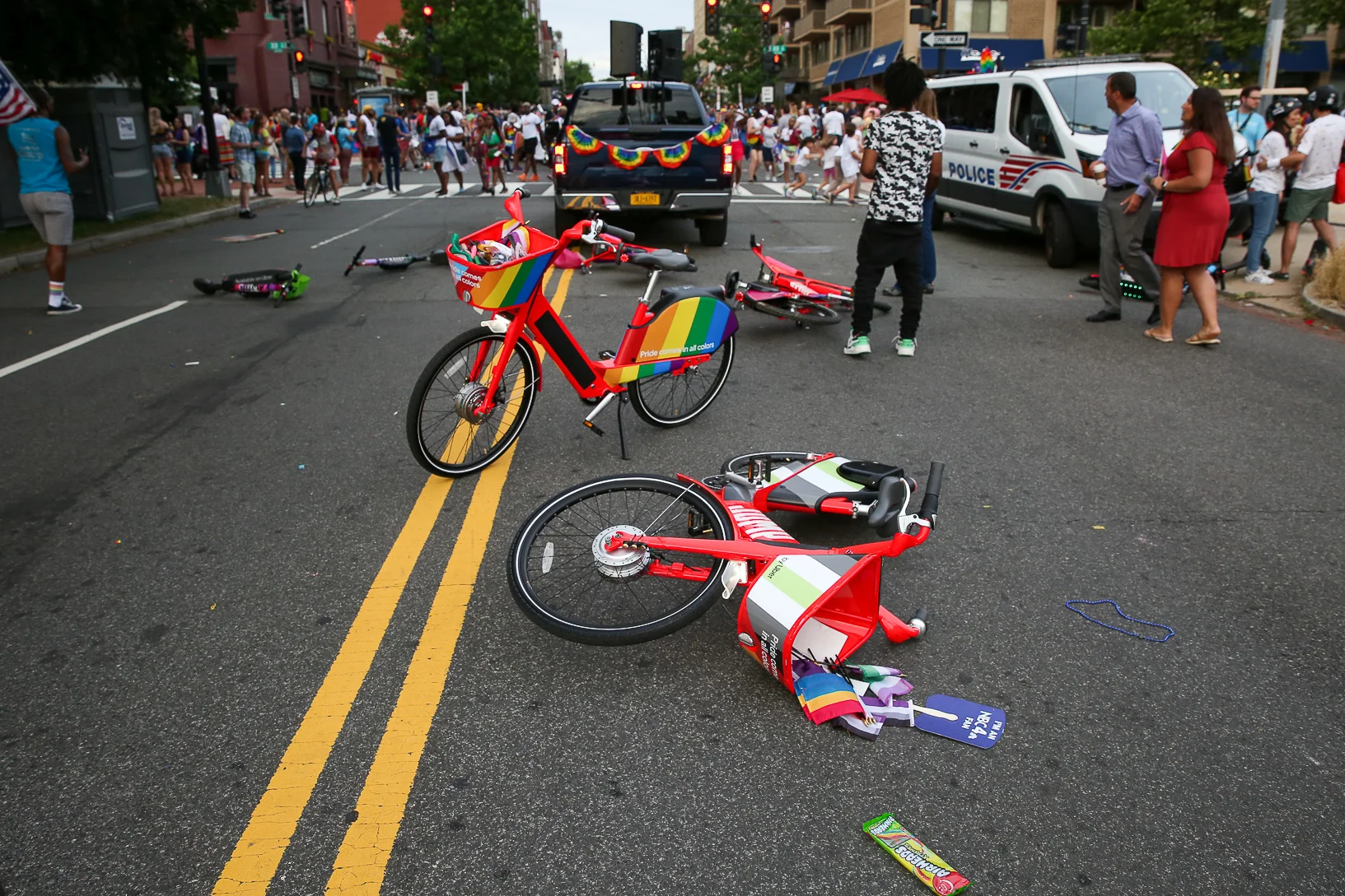 Towards the end of D.C.’s pride parade, reports of an active shooter made its way through the crowd - these bikes on the parade route were abandoned and most of the attendees fled.