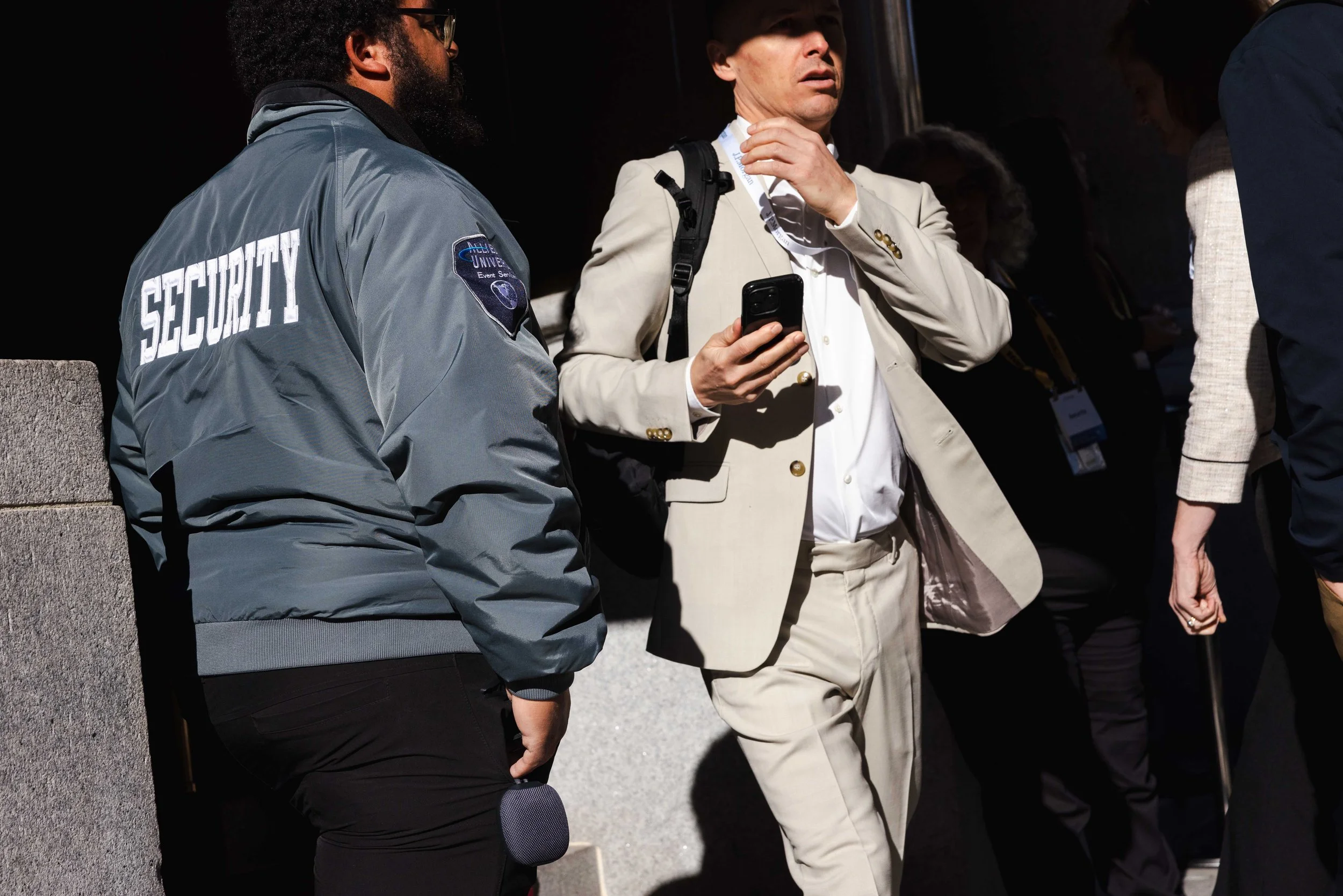  A security guard checks the door near The Westin St. Francis Hotel in San Francisco, which is hosting the J.P. Morgan Healthcare Conference, on Monday, Jan. 13, 2025. Following the murder of UnitedHealthcare’s CEO, security from both private compani