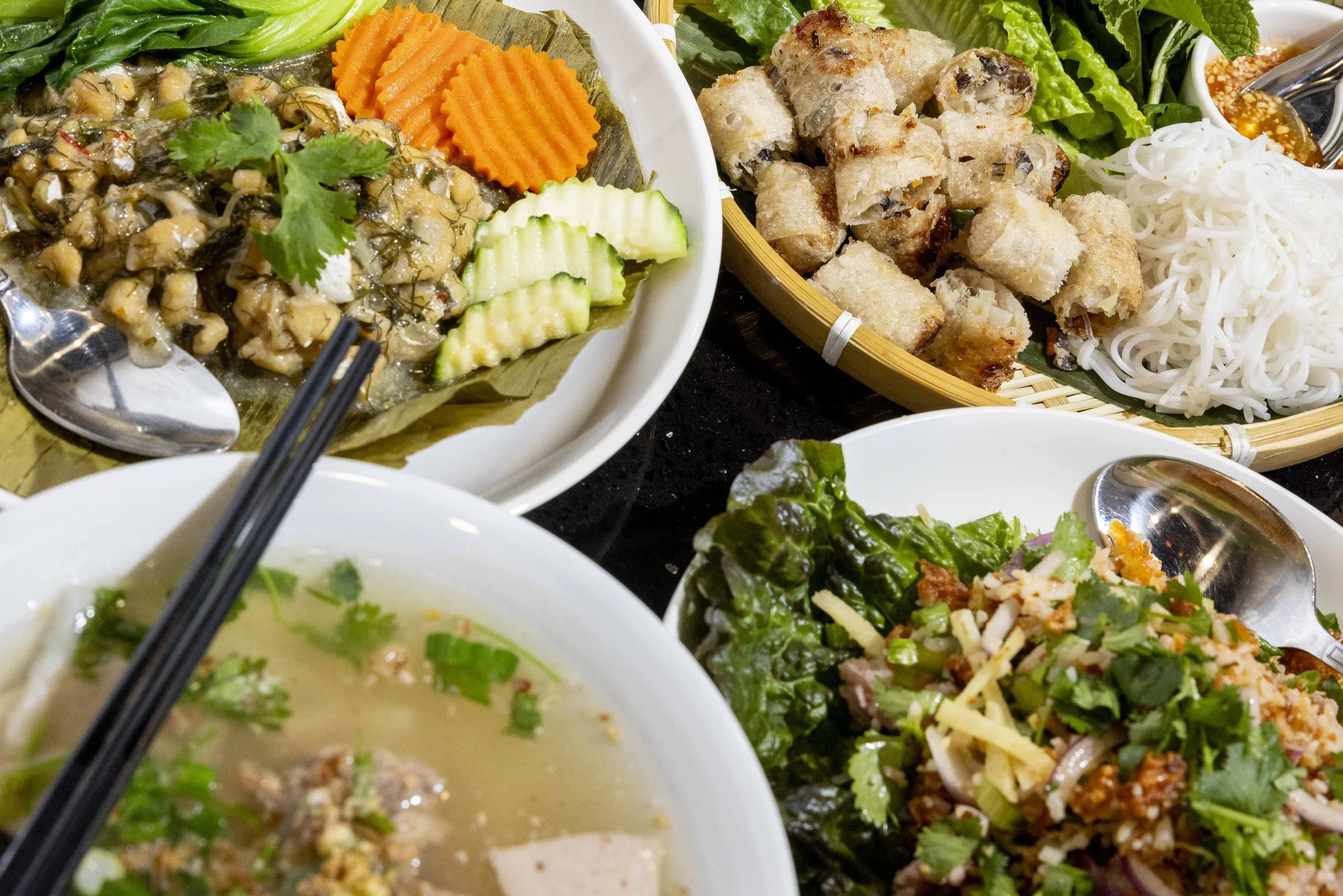 A selection of dishes at Chaa Roen Pohn in San Francisco on October 18, 2024. The recently opened restaurant highlights Laotian and Thai cuisine. (Amanda Andrade-Rhoades/The San Francisco Standard) 