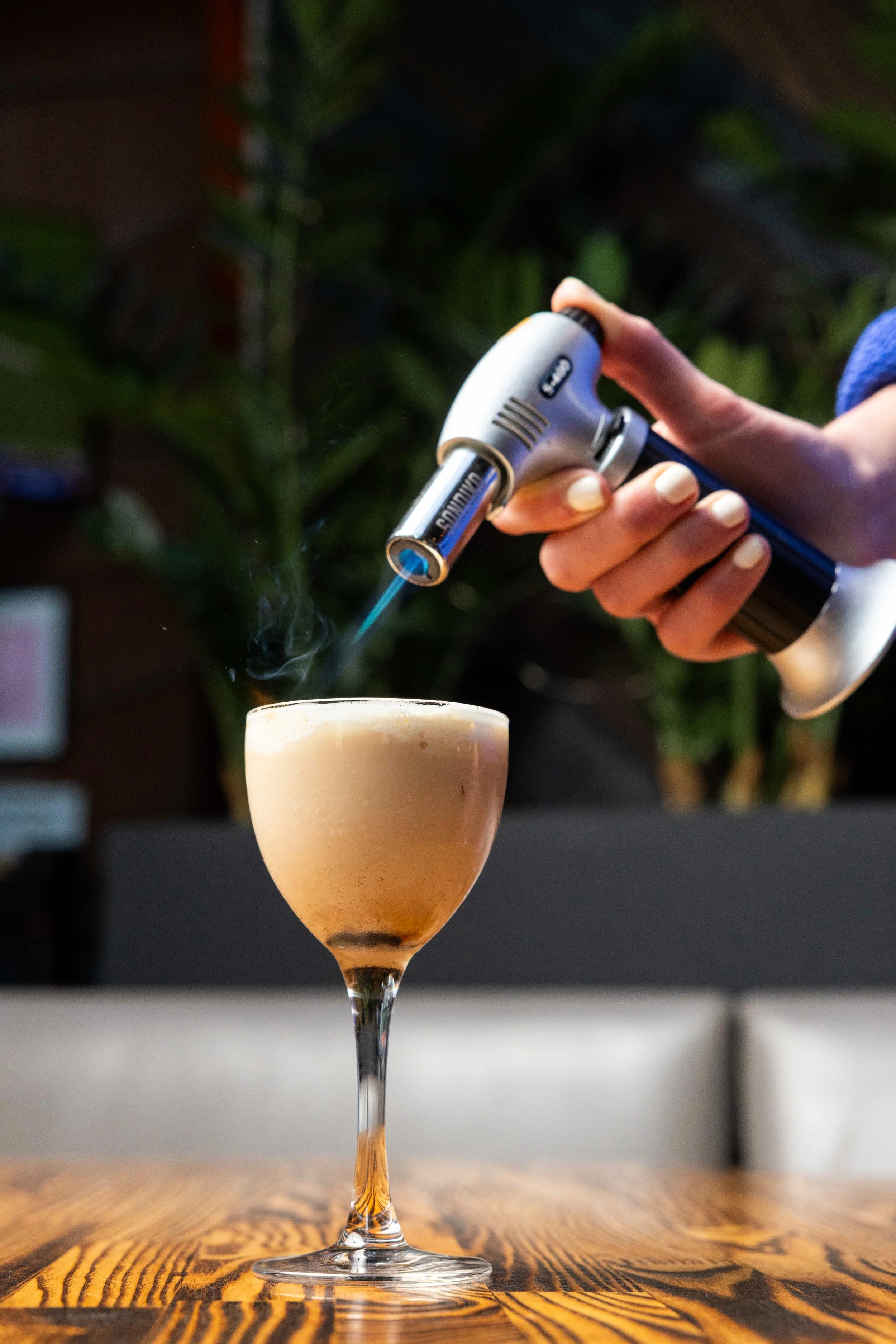 A creme brûlée martini at International Smoke in San Francisco on April 10, 2025. The flight of dessert martinis was introduced by Jose Delgado. (Amanda Andrade-Rhoades/The San Francisco Standard)