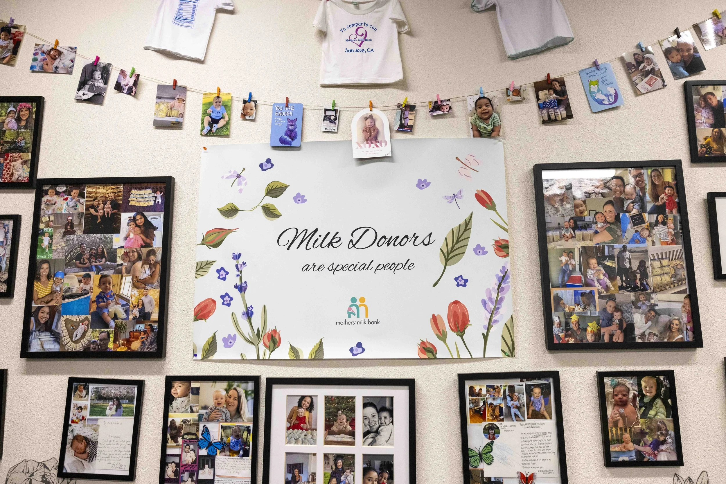  A wall in honor of people who have donated breast milk at the Mothers’ Milk Bank California in San Jose on September 26, 2024. The Mothers’ Milk Bank California serves the Bay Area, but their donated and processed breast milk is shipped as far away 