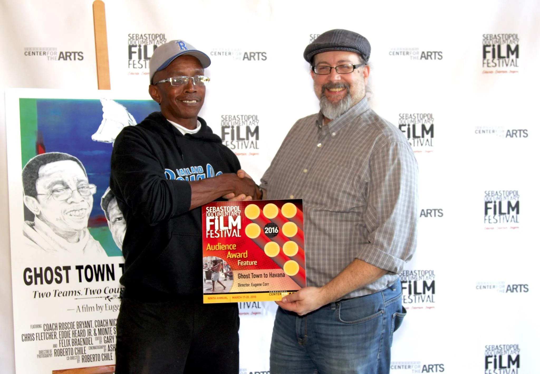 Coach Roscoe Bryant accepts the Sebastopol Documentary Film Festival Audience Award from Festival Director Randy Hall on July 15th, 2016