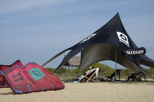 Mystic beach tent in use at the Vellai aka MAGIC spot in Sri Lanka