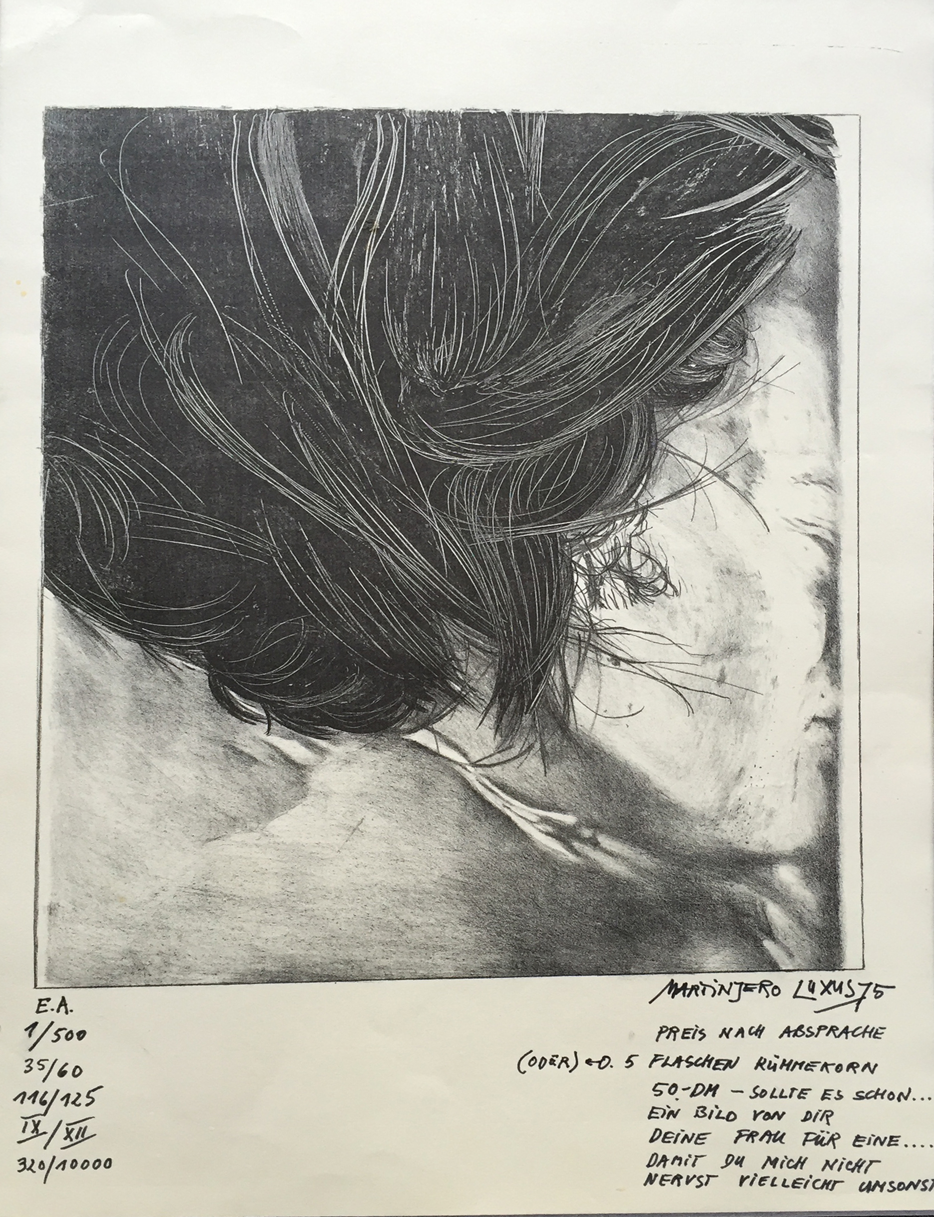 ›Martin Jero LuxusB‹, 1975, Lithographie/Zeichnung, 60 x 50 cm, Unikat aus Privatbesitz 