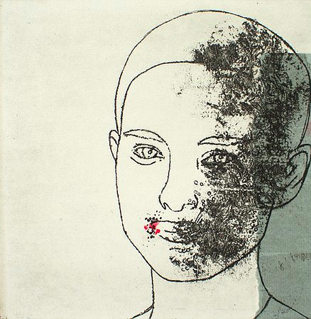 Nina Hotopp Kopf II . 2012 . Radierung / Strichätzung mit Stempeldruck . 19,5 x 19,5 cm 180 Euro