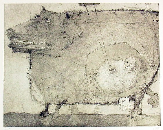 Nina Hotopp Wolfshund . 2012 . Radierung / Strichätzung . 25 x 32 cm . Auflage 25 180 Euro