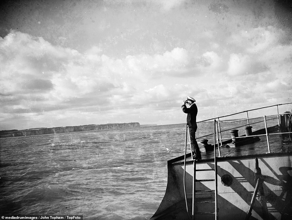 SS Eston's Captain fixing his ships position from the land