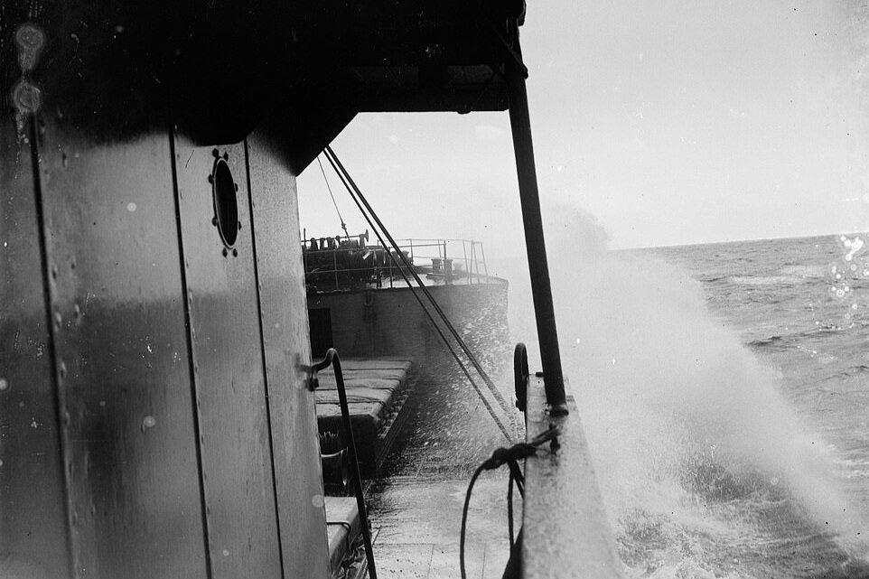 SS Eston at sea looking along cargo deck