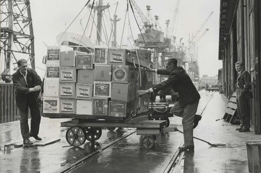 Unloading cargo in Royals c 1960