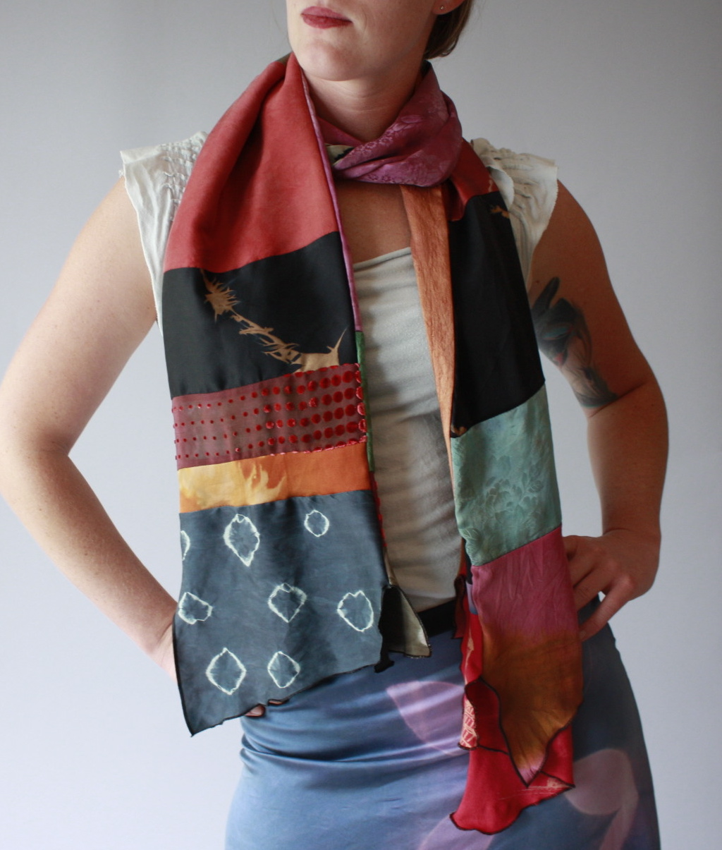 Double Collage Scarf & Classic Silk Skirt
